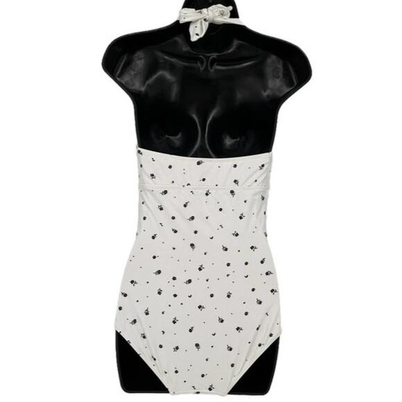 Swimsuit Structured One Piece in White with Black Floral Size Small - Picture 4 of 6